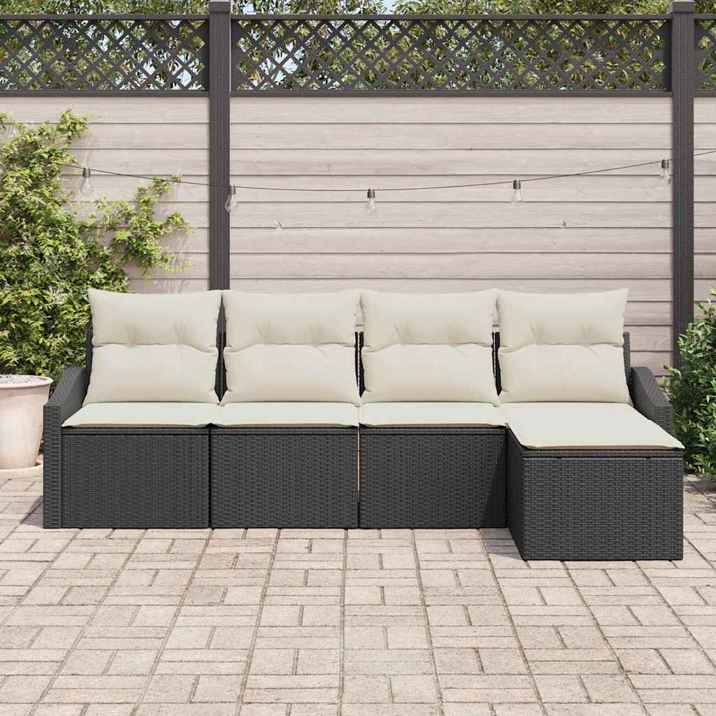 vidaXL Conjunto de Sofás com almofada 5 pcs Preto vime PE