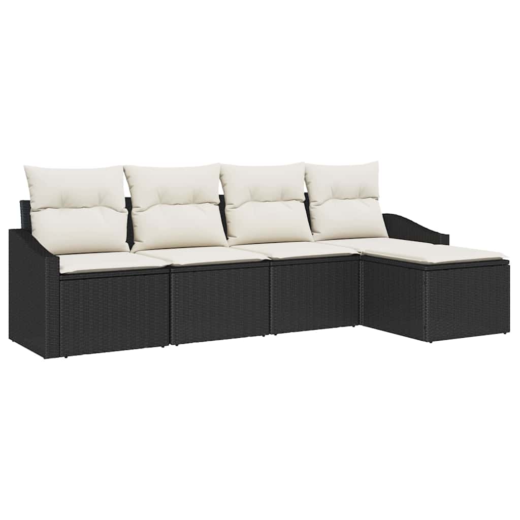 vidaXL Conjunto de Sofás com almofada 5 pcs Preto vime PE