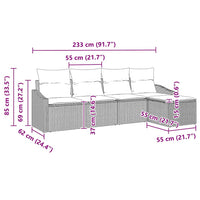 vidaXL Conjunto de Sofás com almofada 5 pcs Preto vime PE