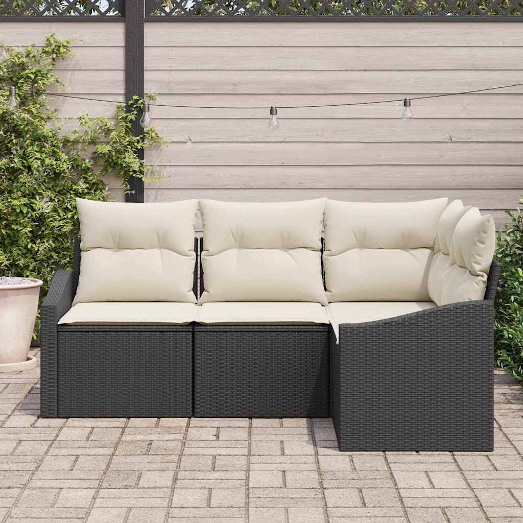 vidaXL Conjunto de Sofás com almofada 4 pcs Preto vime PE