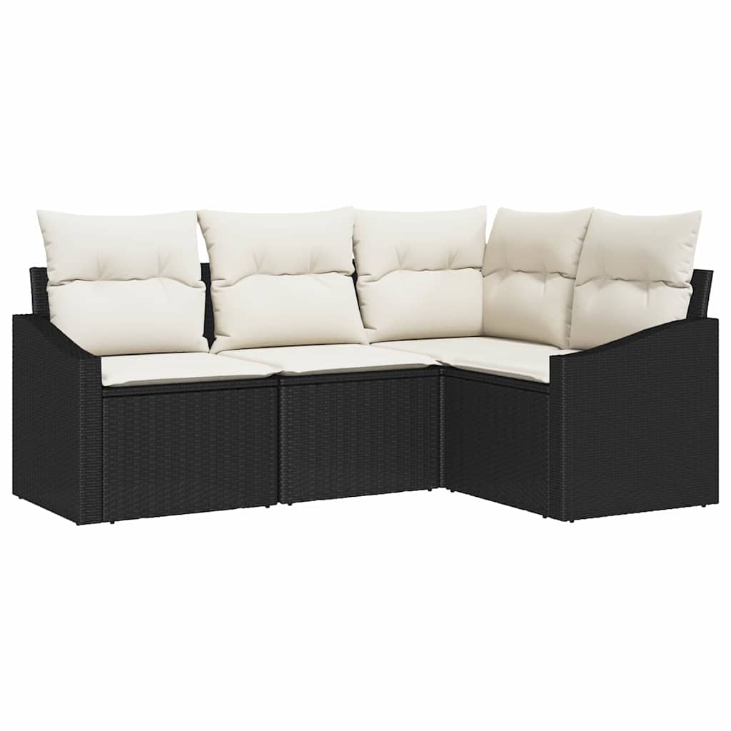 vidaXL Conjunto de Sofás com almofada 4 pcs Preto vime PE