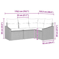 vidaXL Conjunto de Sofás com almofada 4 pcs Preto vime PE