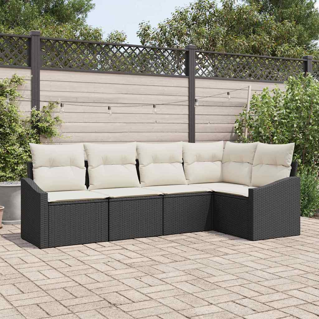 vidaXL Conjunto de Sofás com almofada 5 pcs Preto vime PE