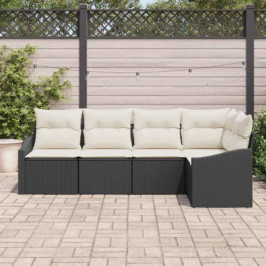 vidaXL Conjunto de Sofás com almofada 5 pcs Preto vime PE
