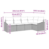 vidaXL Conjunto de Sofás com almofada 5 pcs Preto vime PE