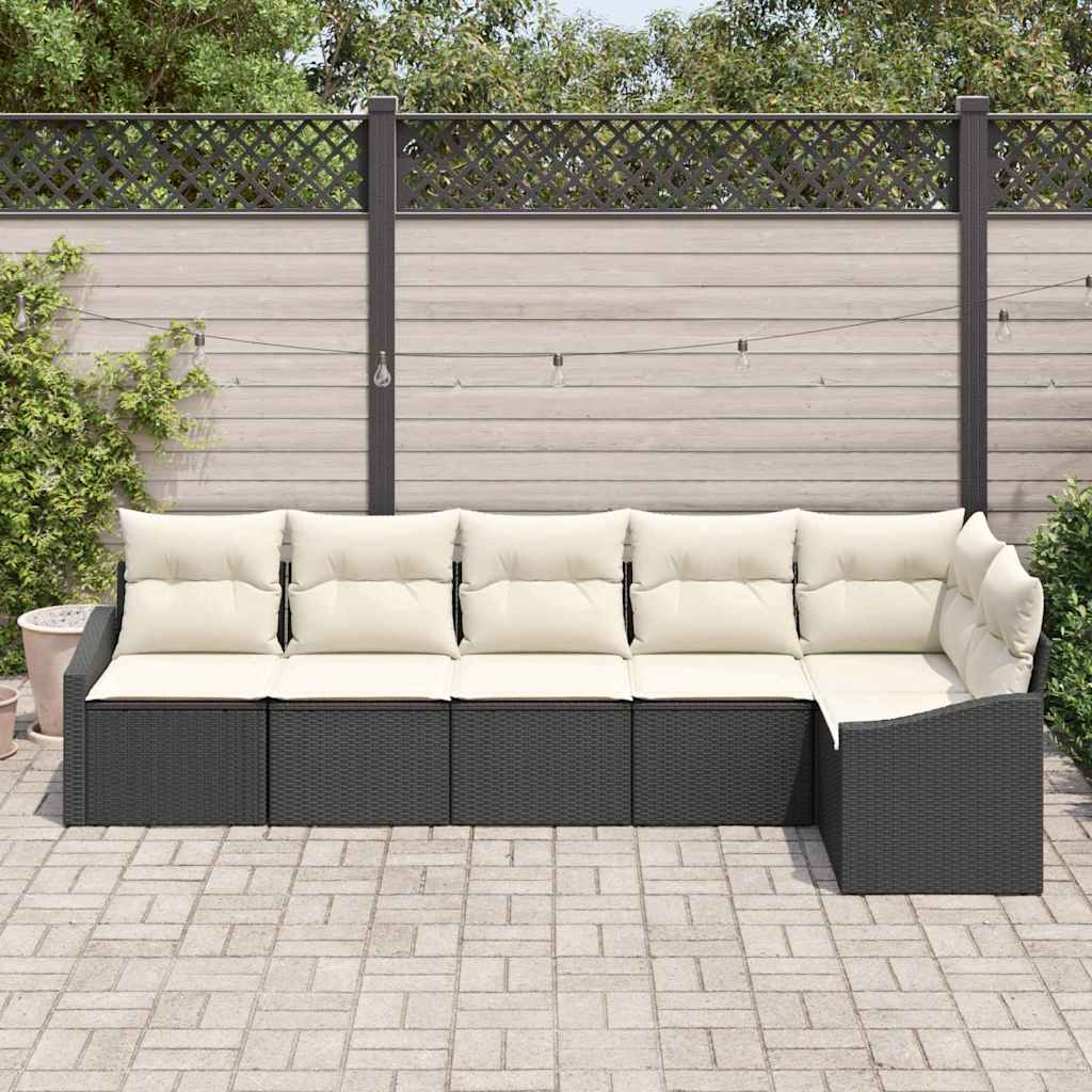 vidaXL Conjunto de Sofás com almofada 6 pcs Preto vime PE