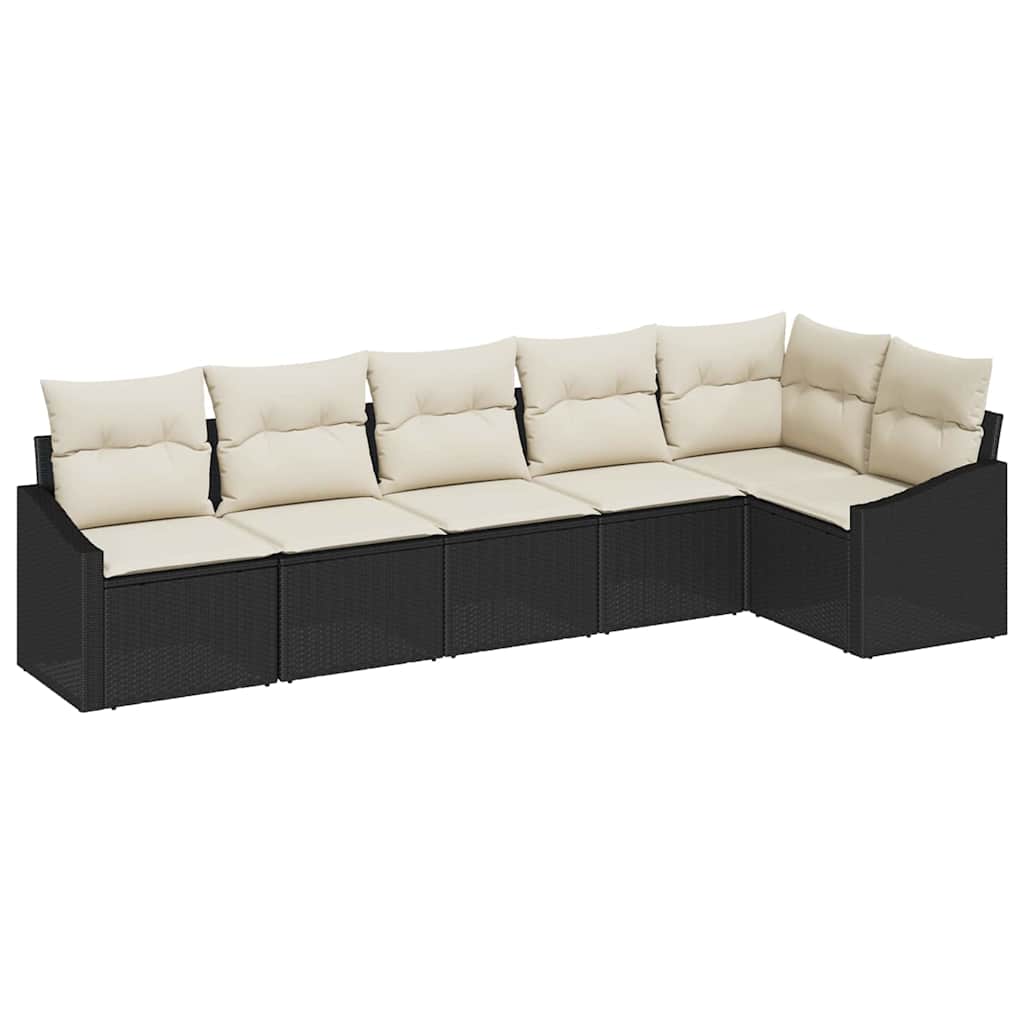 vidaXL Conjunto de Sofás com almofada 6 pcs Preto vime PE