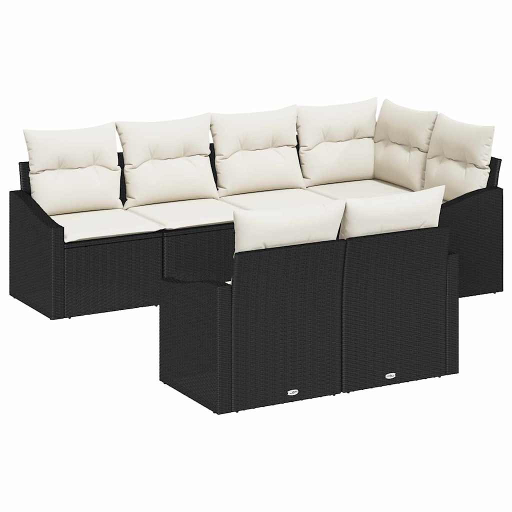 vidaXL Conjunto de Sofás com almofada 7 pcs Preto vime PE