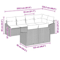 vidaXL Conjunto de Sofás com almofada 7 pcs Preto vime PE