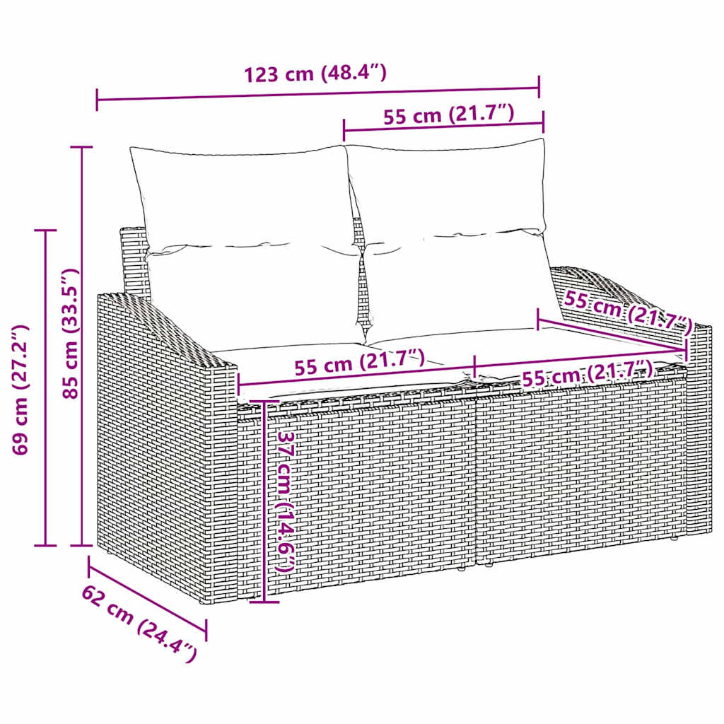 vidaXL Conjunto de Sofás com almofada 7 pcs Preto vime PE