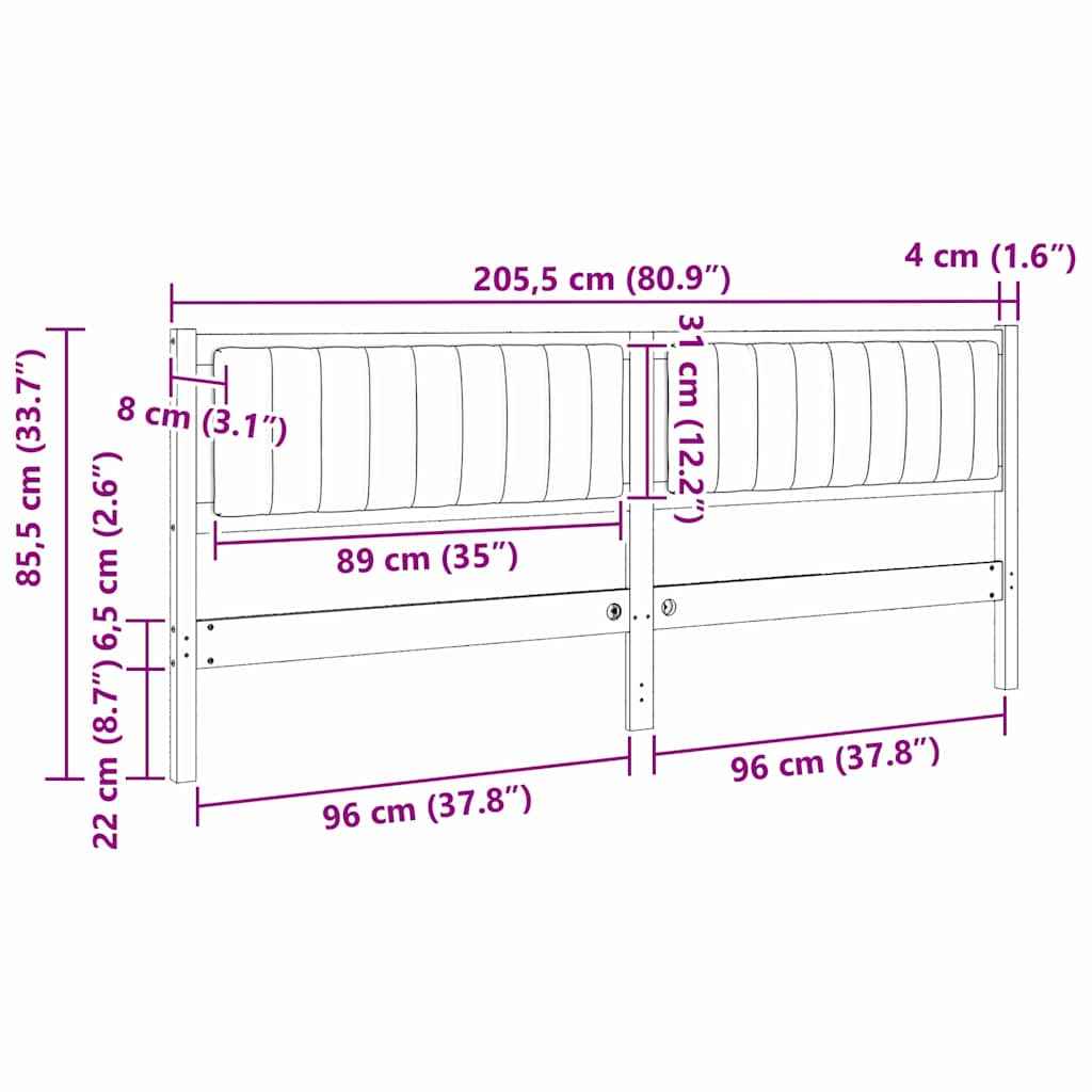 vidaXL Cabeceira estofada Castanho 200 cm Madeira de Pinheiro Sólida