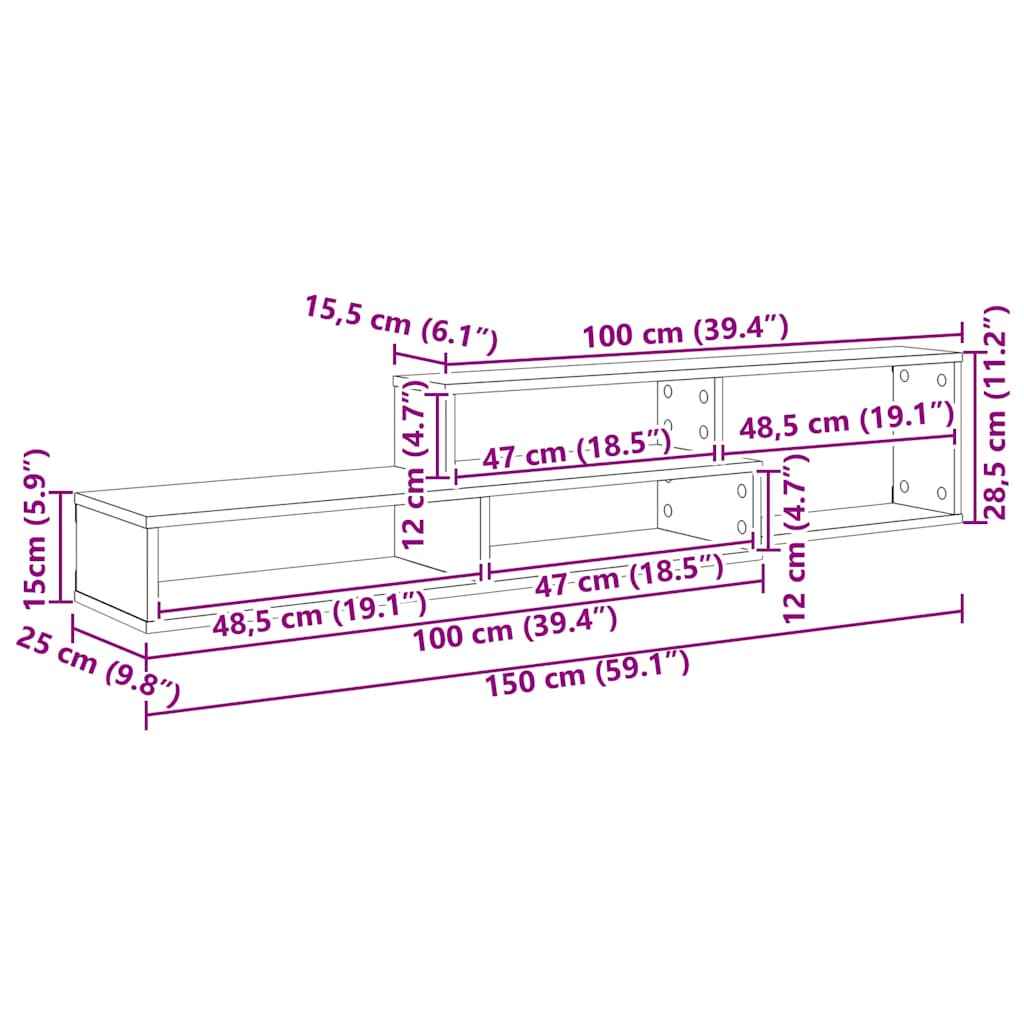 vidaXL SuportedeTVdeParede 150x25x28,5cm Madeira processada