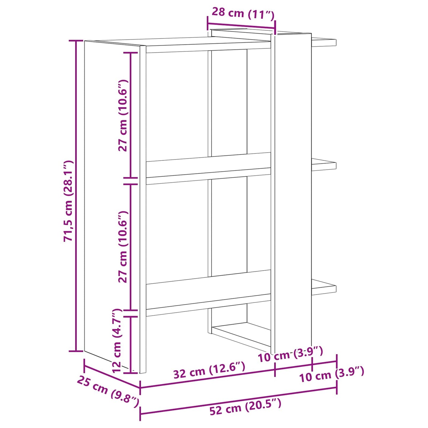 vidaXL Estante Branco 52 x 25 x 71,5 cm Madeira processada
