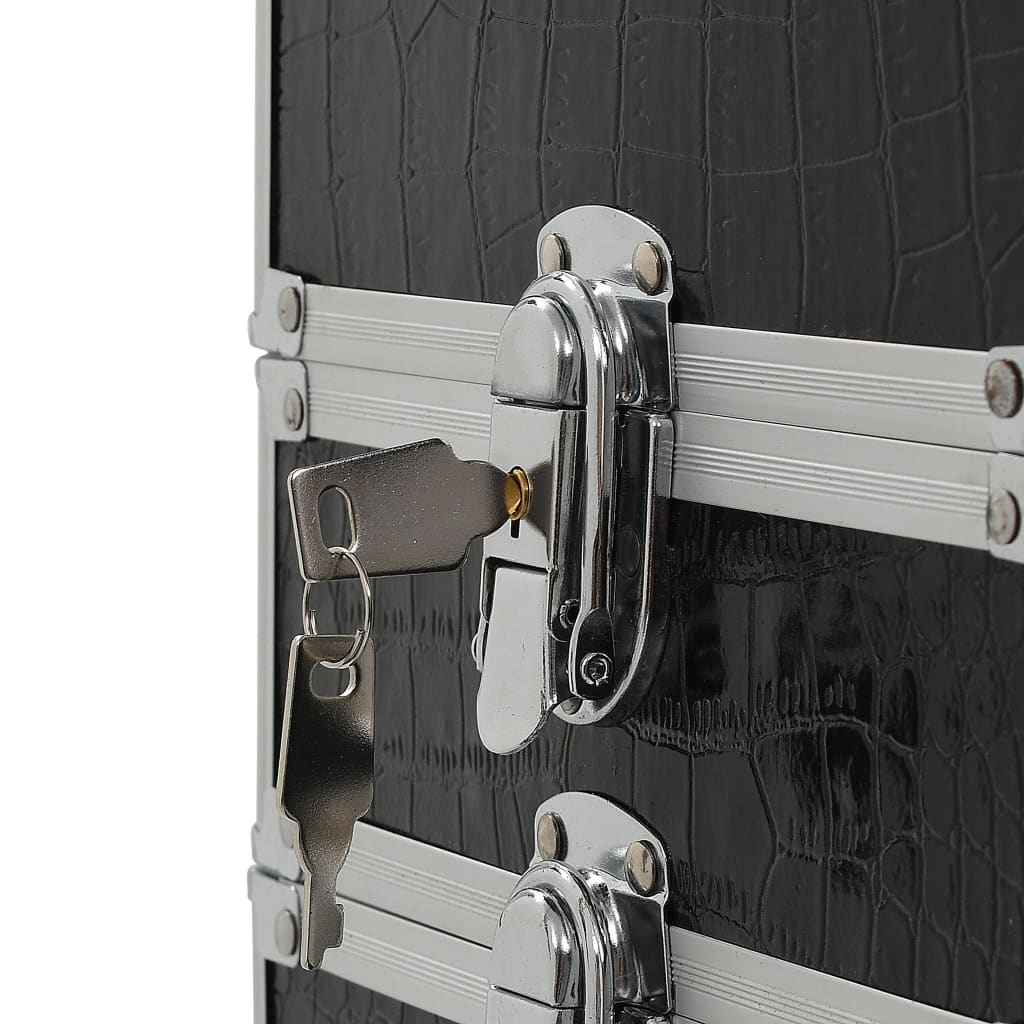 vidaXL Trólei de maquilhagem alumínio preto com padrão de crocodilo