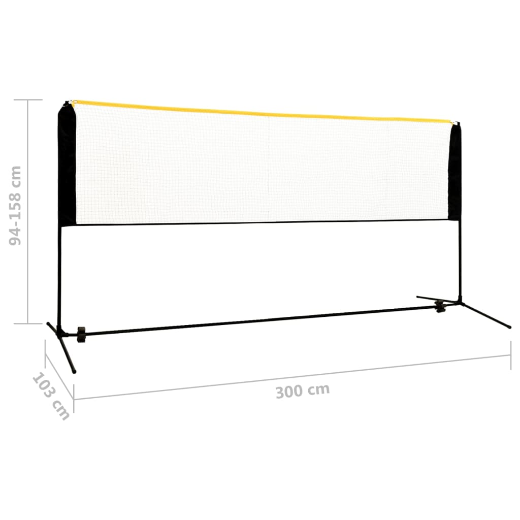 vidaXL Rede de badmínton ajustável 300x103x94-158 cm metal