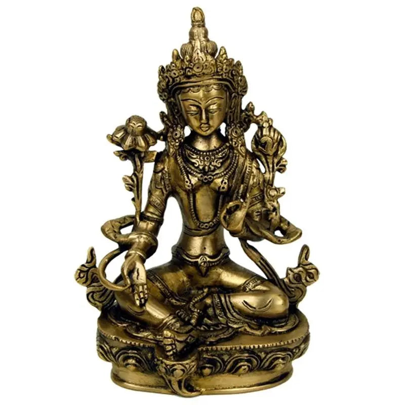 Estátua de Tara verde sentada em lotus - 20 cm