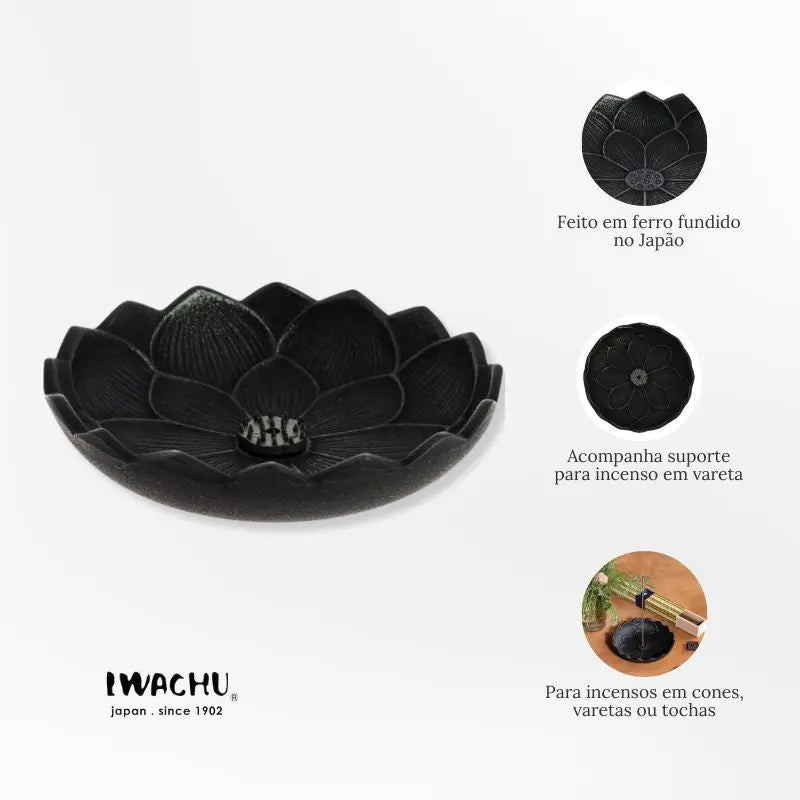 Incensário japonês em ferro fundido - Flor de lotus
