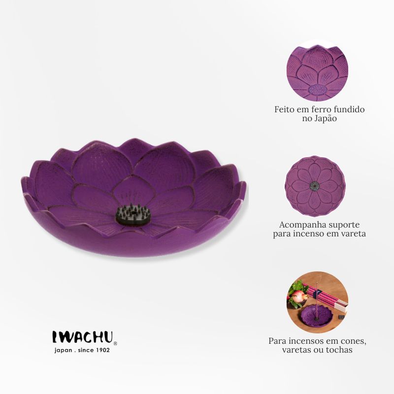 Incensário japonês em ferro fundido - Flor de lotus