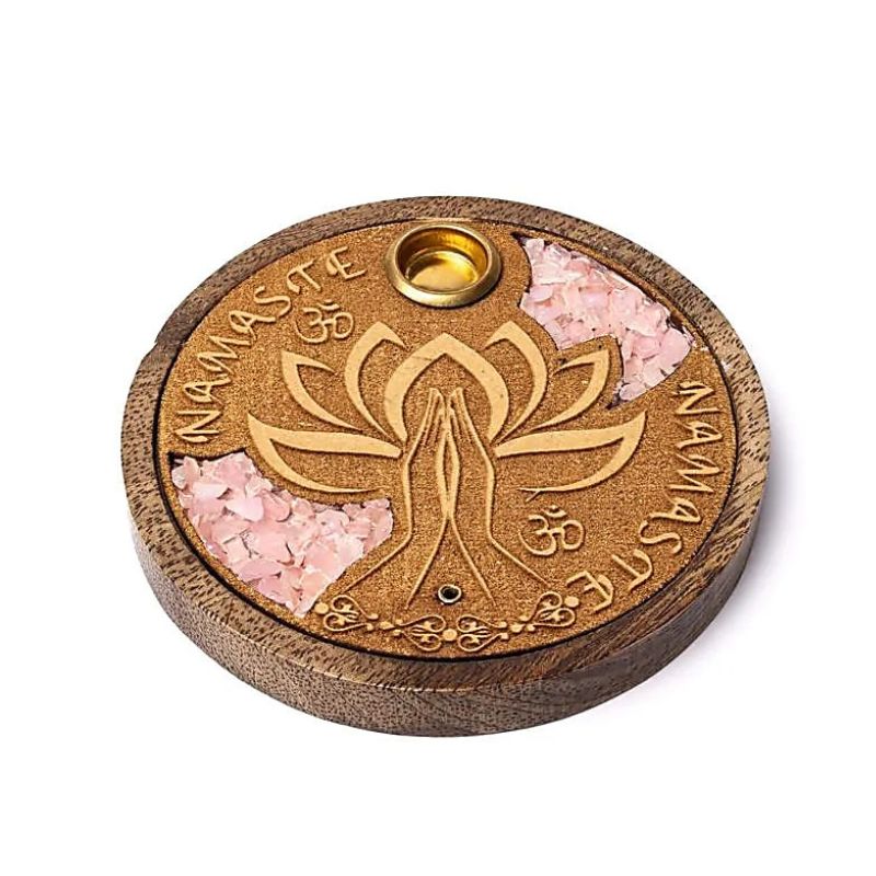 Incensário com Quartzo Rosa - Flor de lotus
