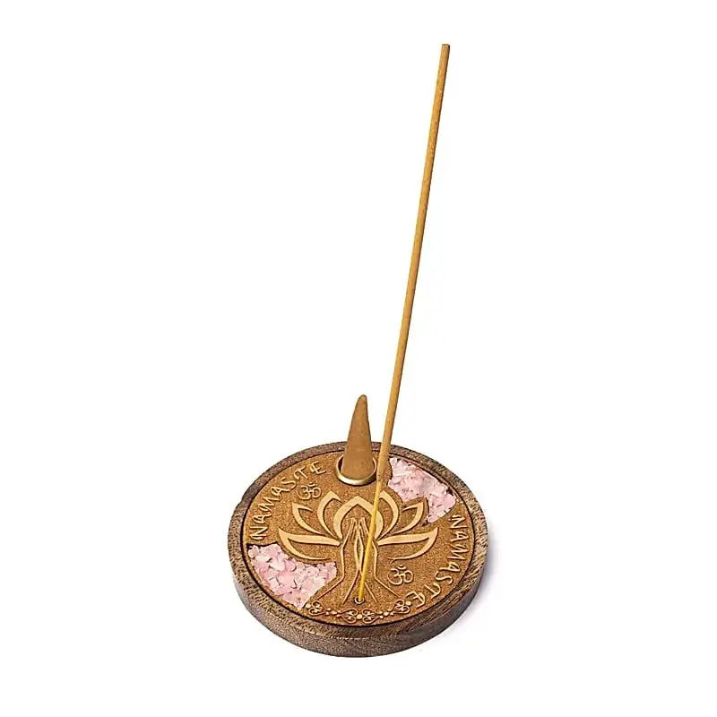Incensário com Quartzo Rosa - Flor de lotus