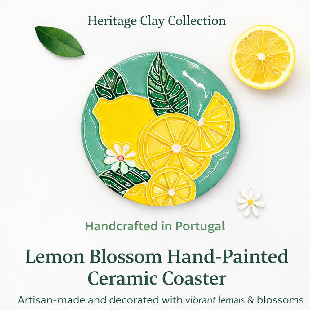 Lemon Blossom Hand-Painted Ceramic Coaster