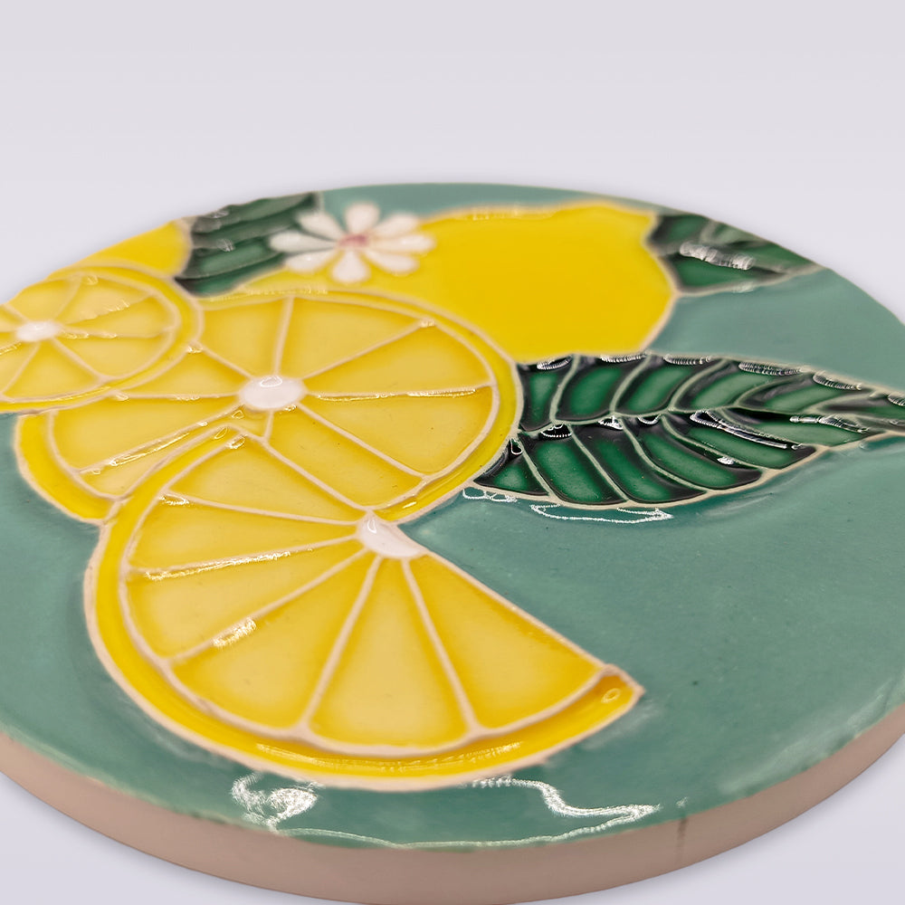 Lemon Blossom Hand-Painted Ceramic Coaster