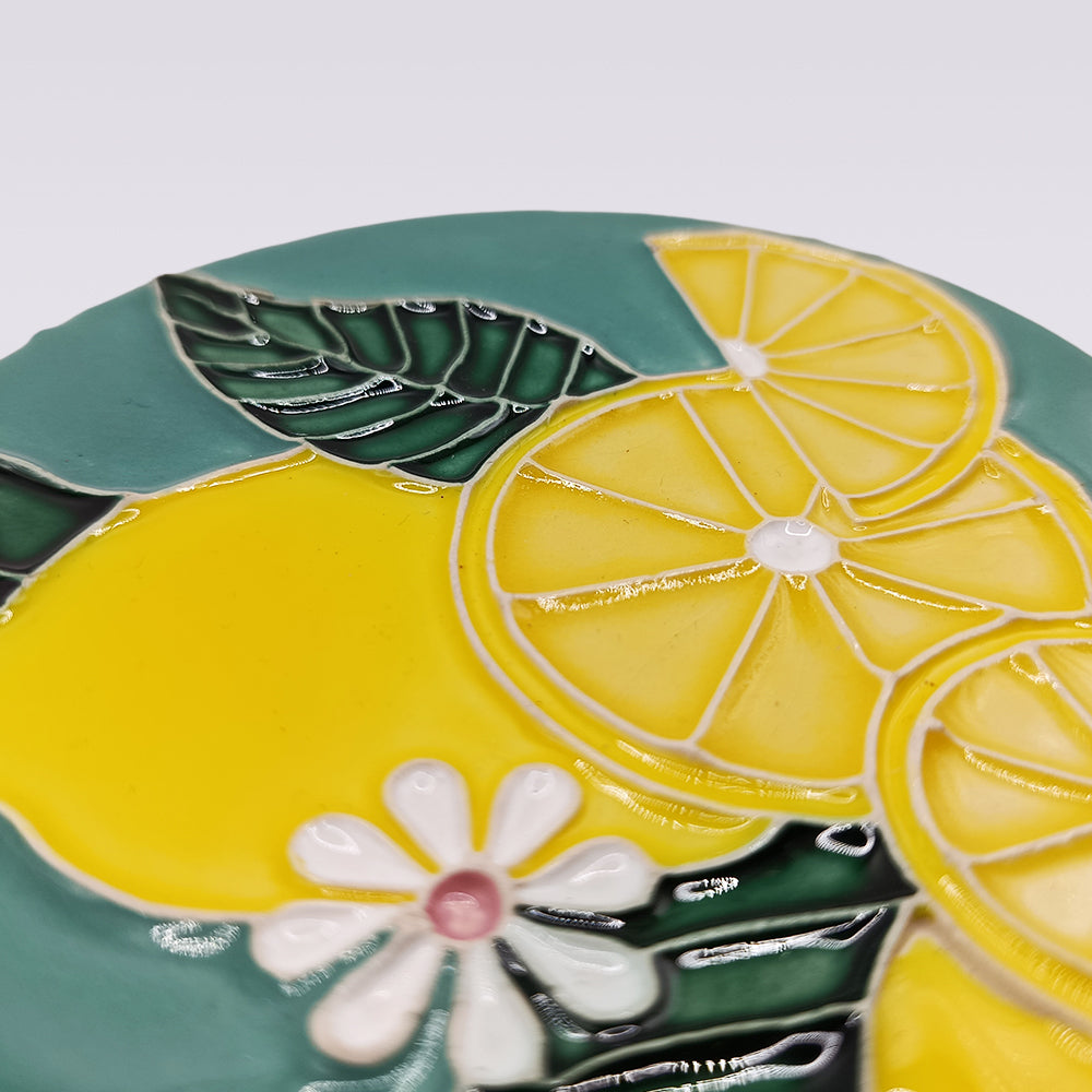 Lemon Blossom Hand-Painted Ceramic Coaster