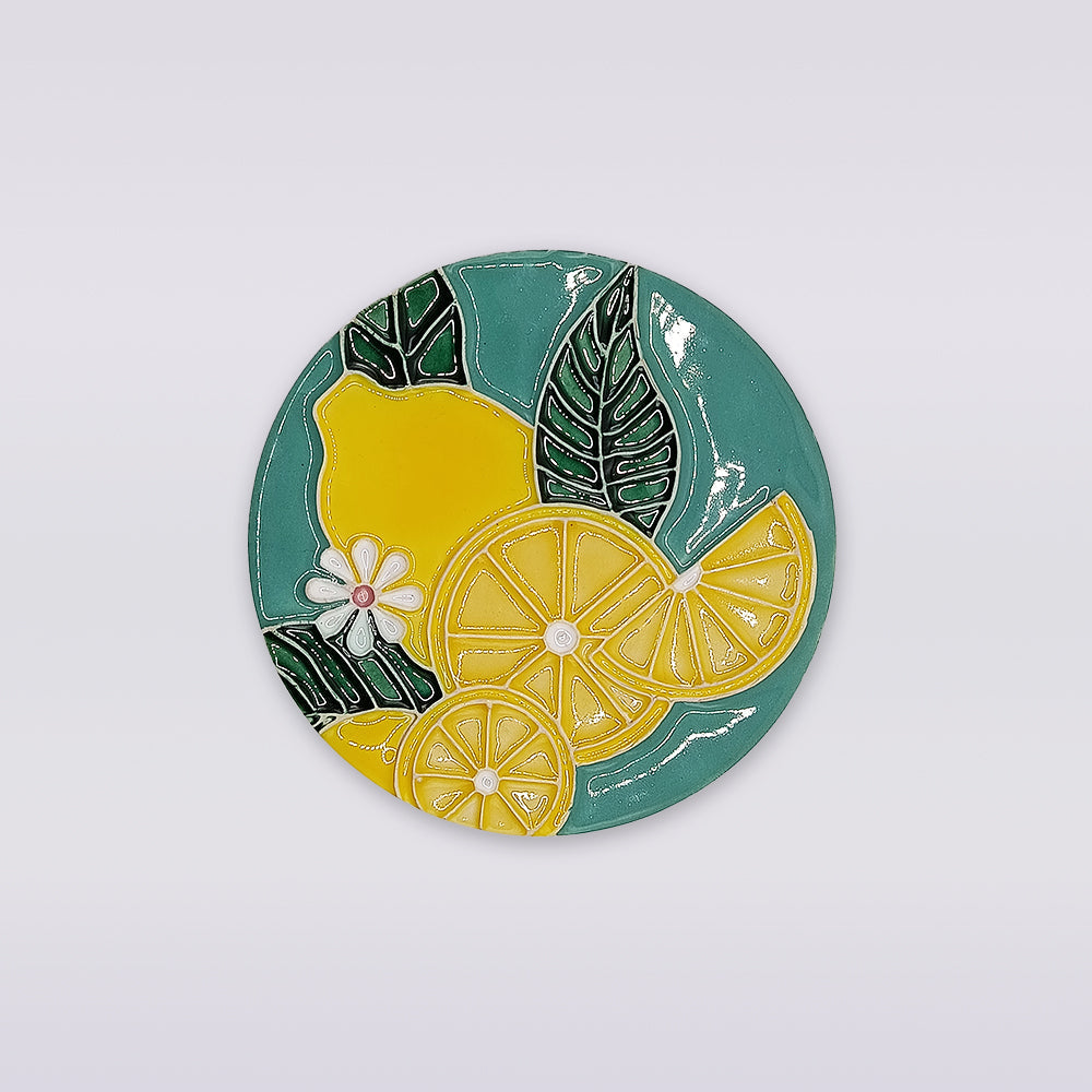 Lemon Blossom Hand-Painted Ceramic Coaster