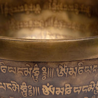 Taça tibetana Om Mani Pad Me Hum com batente em madeira
