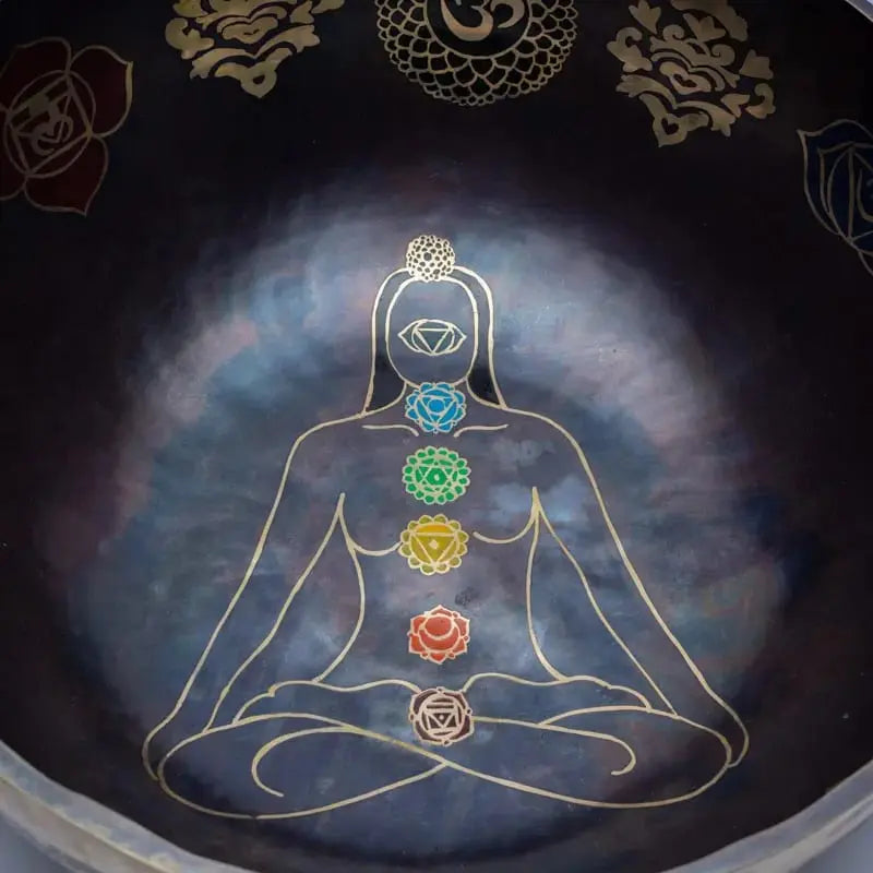 Taça tibetana dos chakras com batente em madeira