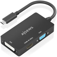 Aisens A109-0954 Conversor HDMI A109-0954 / USB Tipo C Macho - DVI / HDMI / VGA Fêmea / 15cm / Preto