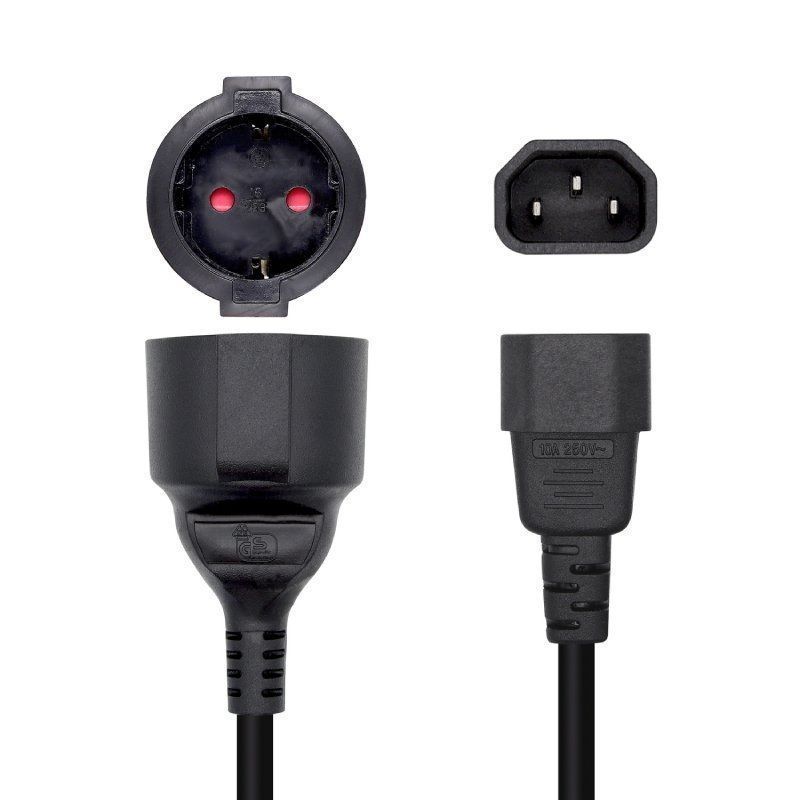 Adaptador de Corrente Aisens A132-0467 / C14 Macho - CEE7 Fêmea / 25cm / Preto