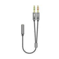 Cabo Estéreo Aisens A128-0417 / Jack 3,5 Fêmea - 2x Jack 3,5 Macho / 25cm / Cinzento