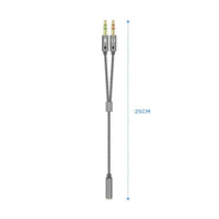 Cabo Estéreo Aisens A128-0417 / Jack 3,5 Fêmea - 2x Jack 3,5 Macho / 25cm / Cinzento