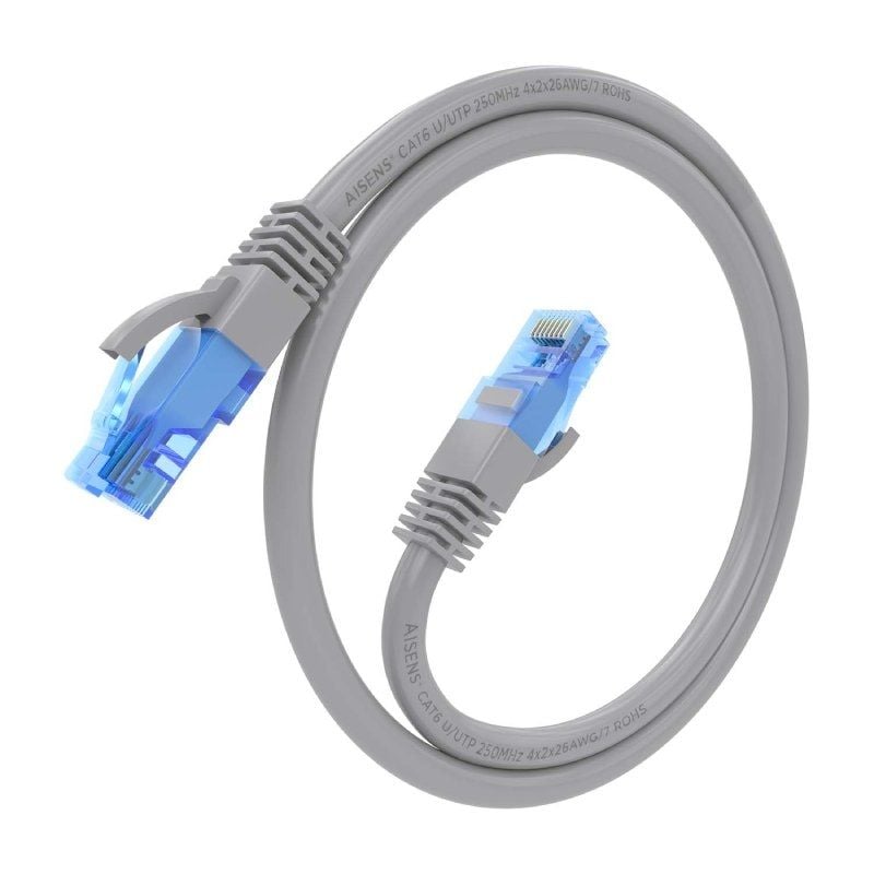 Cabo de Rede RJ45 AWG26 CCA UTP Cabo de Rede Aisens A135-0774 Cat.6 / 75cm / Cinzento