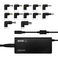 Carregador de Computador Portátil Aisens Aslc-90wauto-bk / 90W / Automático / 12 Conectores / Tensã…