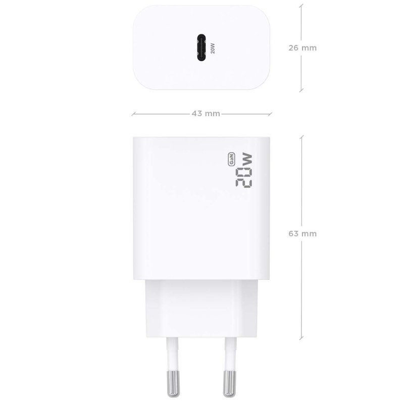 Carregador de Parede Aisens A110-0938 Gan / 1xusb Type-c / 20W / Branco