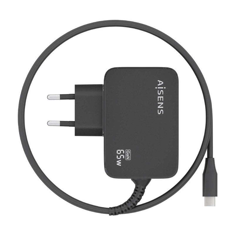 Carregador de Parede Gan Aisens Asch-1pd65wl033-bk / 1xusb Type-c + Cabo 1,8m / 65W