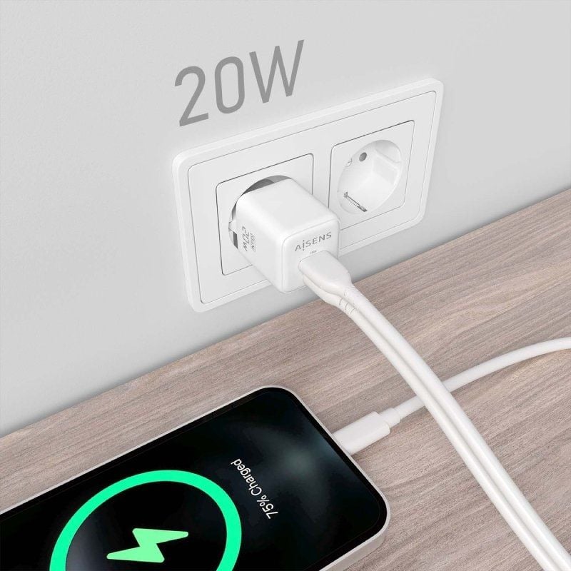 Carregador de Parede Aisens Gan Asch-20w2p010-w / 1xusb Type-c / 1xusb / 20W