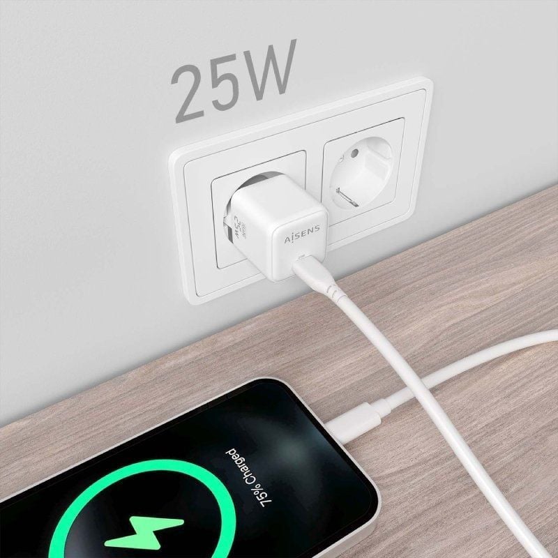 Carregador de Parede Gan Aisens Asch-25w1p012-w / 1xusb Type-c / 25W