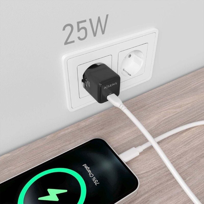 Carregador de Parede Gan Aisens Asch-25w1p013-bk / 1xusb Type-c / 25W
