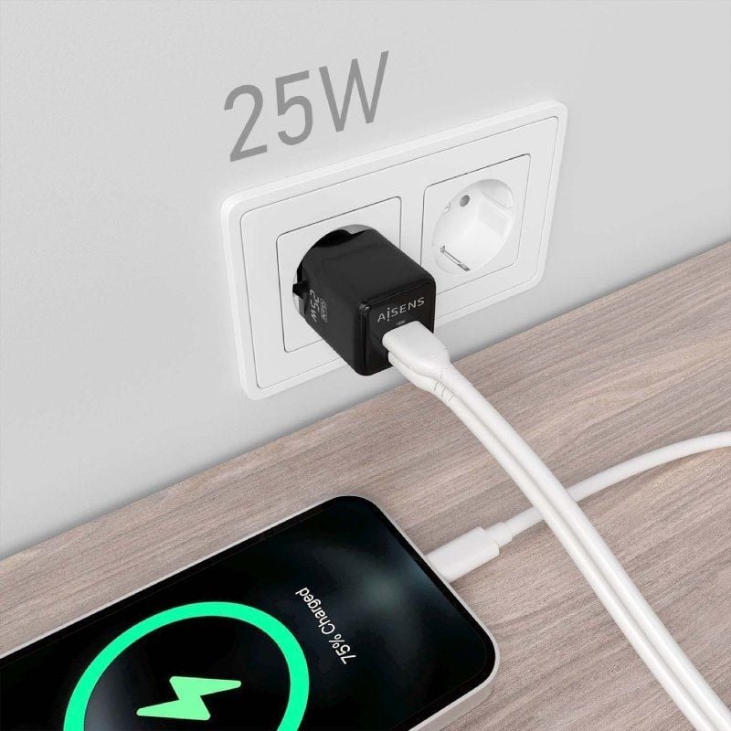 Carregador de Parede Gan Aisens Asch-25w2p015-bk / 1xusb Type-c / 1xusb / 25W