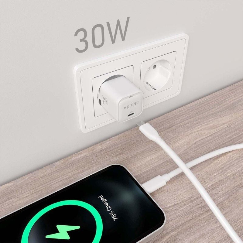 Carregador de Parede Gan Aisens Asch-30w1p018-w / 1xusb Type-c / 30W