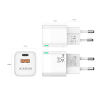 Carregador de Parede Gan Aisens Asch-30w2p004-w / 1xusb Type-c / 1xusb / 30W