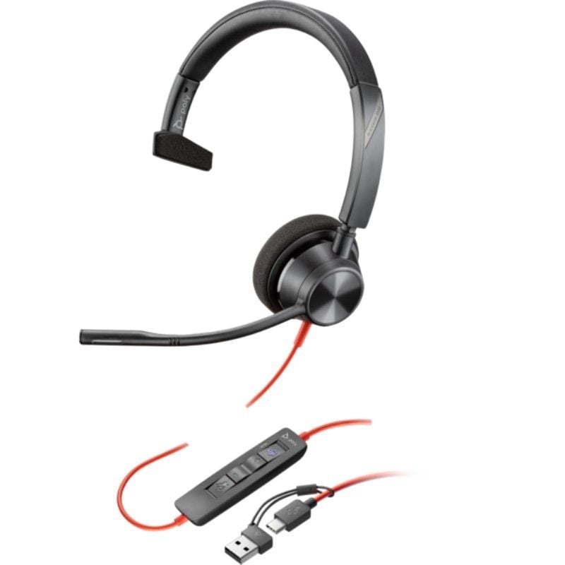 Auricular Poly Blackwire 3310 para Microsoft Teams + Adaptador Usb-c / a / com Microfone / USB Type…