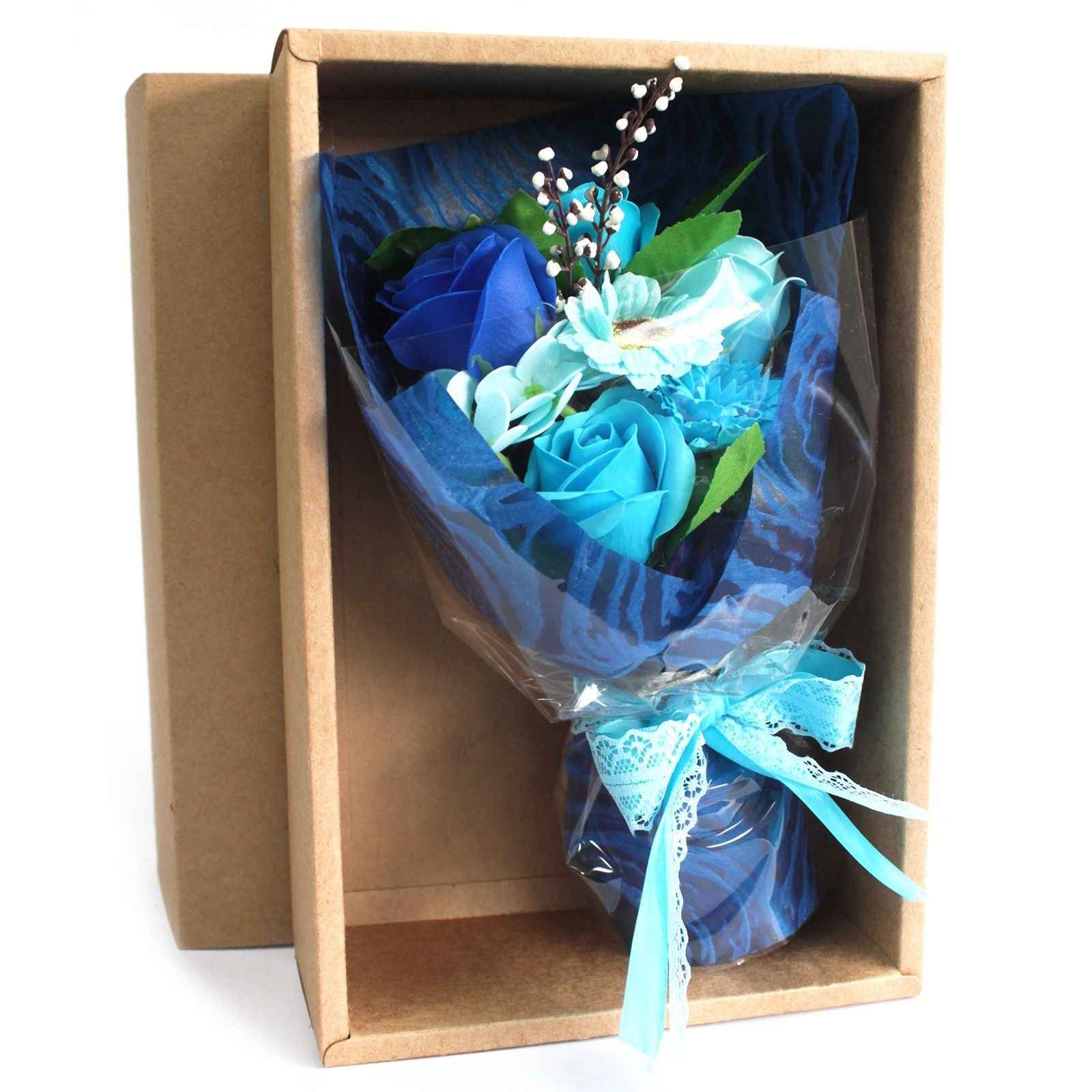 Caixa com bouquet de flores em sabonete - Azul