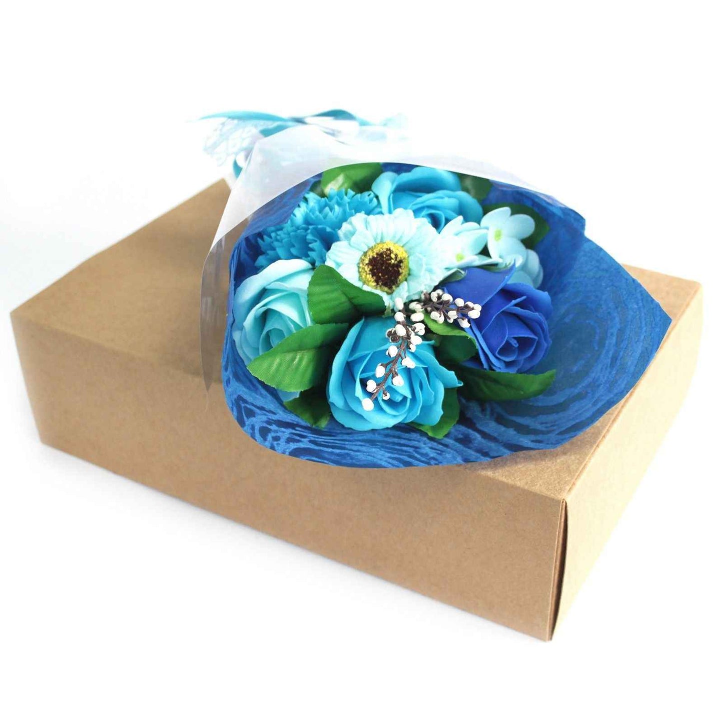Caixa com bouquet de flores em sabonete - Azul