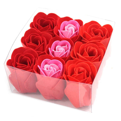 Conjunto de 9 flores de sabonete - rosas vermelhas