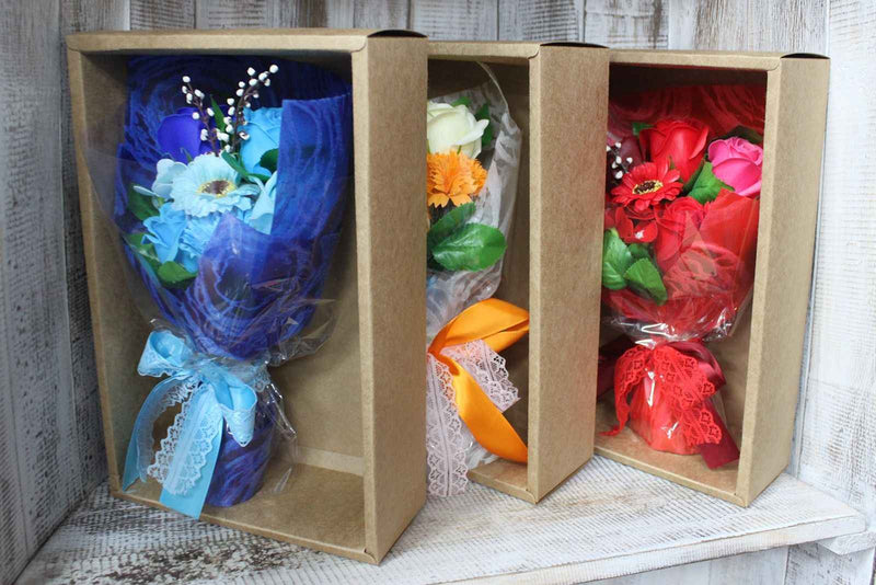 Caixa com bouquet de flores em sabonete - Vermelho