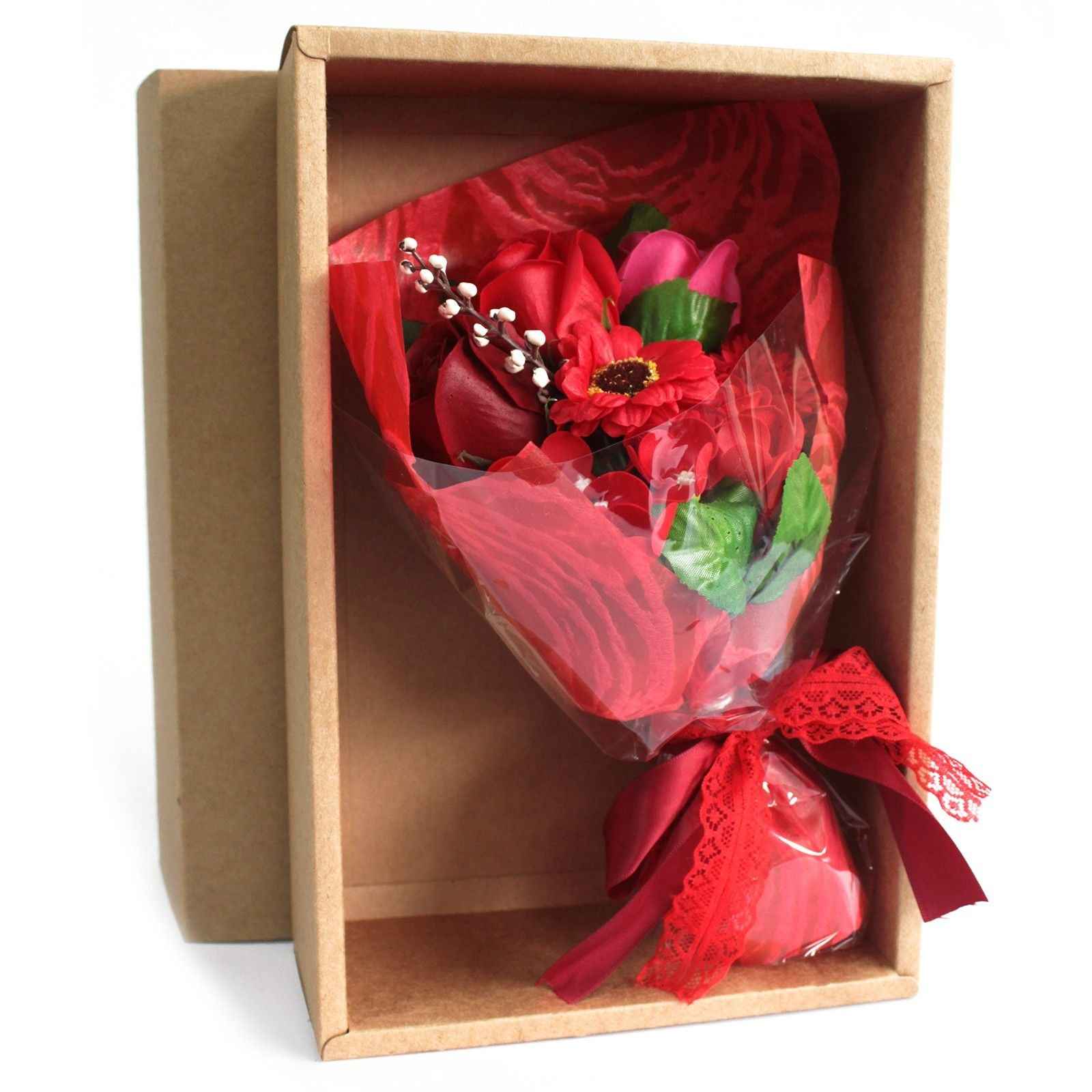 Caixa com bouquet de flores em sabonete - Vermelho